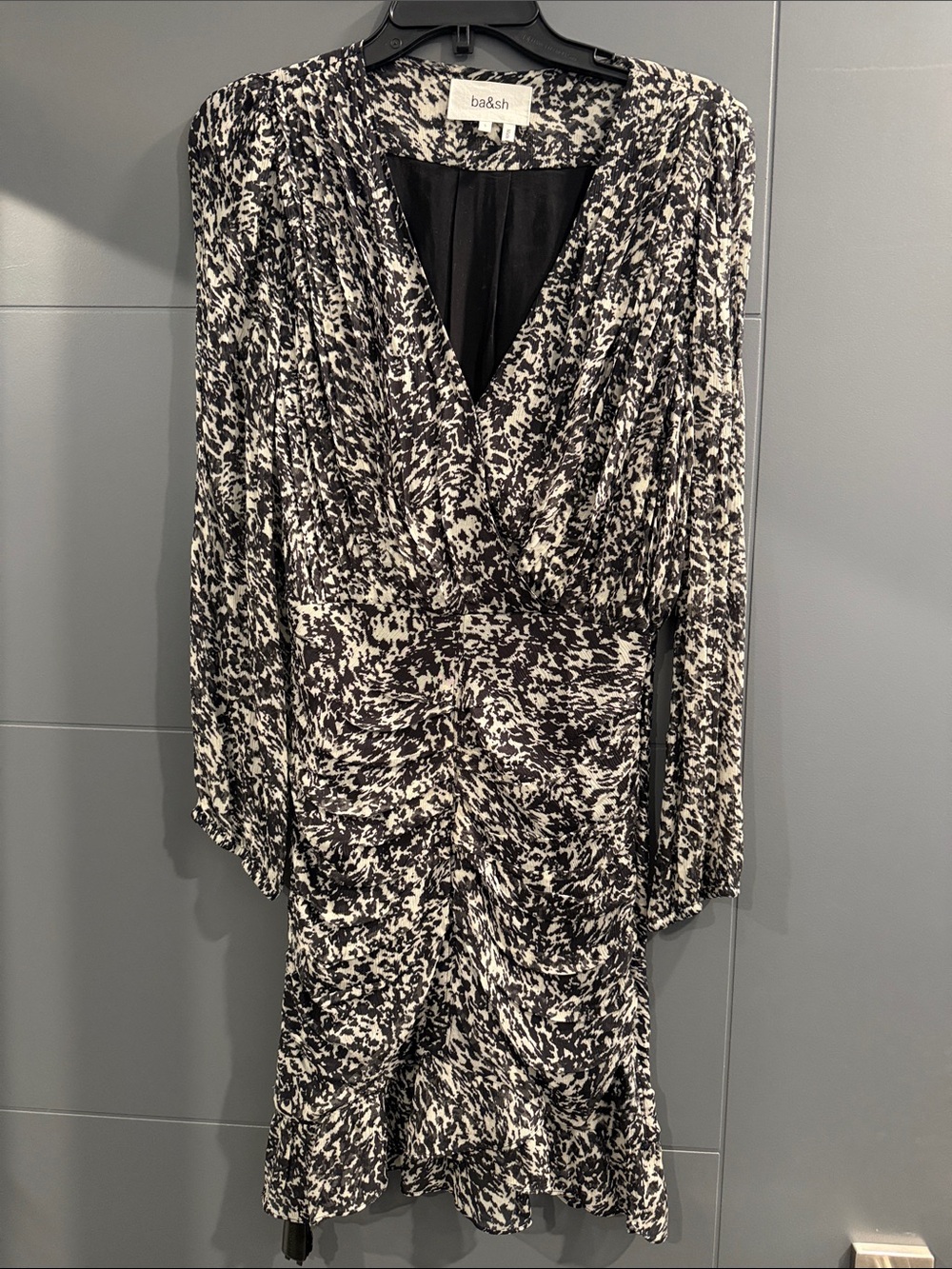 ba&sh Ezra Black and White Printed Long-Sleeve Wrap Dress